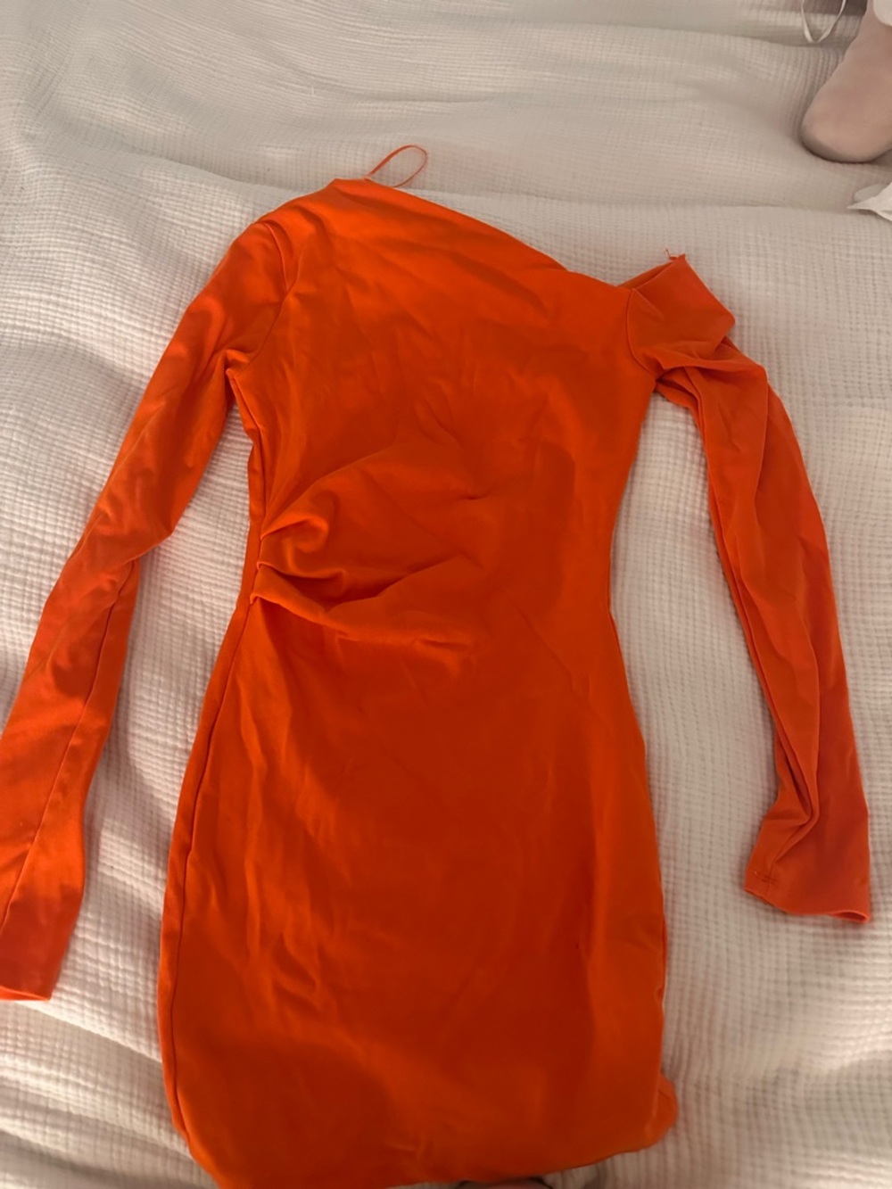 Long Sleeve One-Shoulder Orange Dress